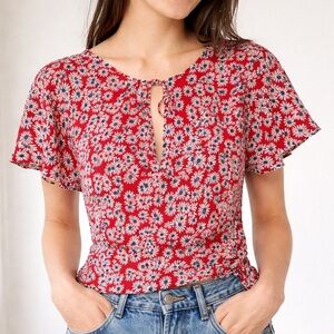 ZARA‎ Red Daisy Print Tie-Back Crop Top Size Medium